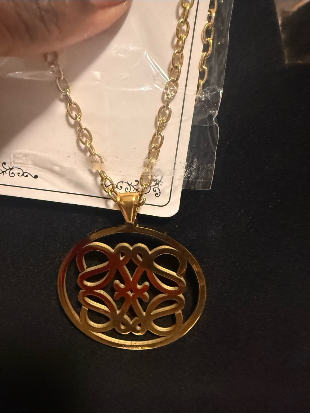 Gold Stainless Steel Filigree Circle Pendant Necklace - Gold Color